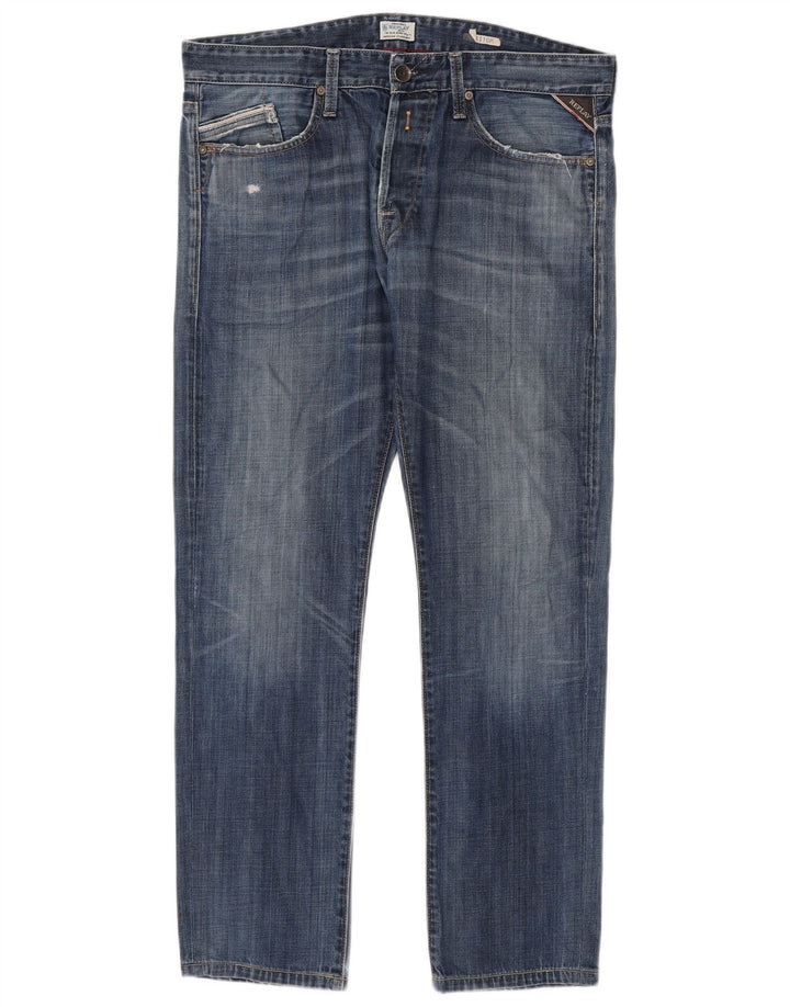 Replay Mens Waitom Distressed Slim Jeans W36 L30 Blue