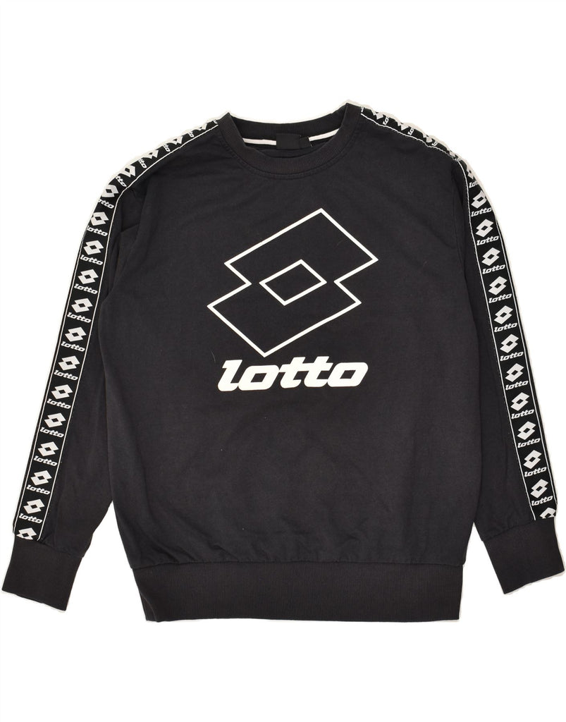 LOTTO Mens Graphic Sweatshirt Jumper XL Black Cotton | Vintage Lotto | Thrift | Second-Hand Lotto | Used Clothing | Messina Hembry 