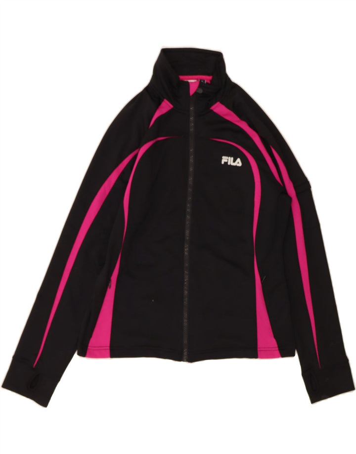 FILA Womens Tracksuit Top Jacket UK 16 Large Black Colourblock Polyester Vintage Fila and Second-Hand Fila from Messina Hembry 