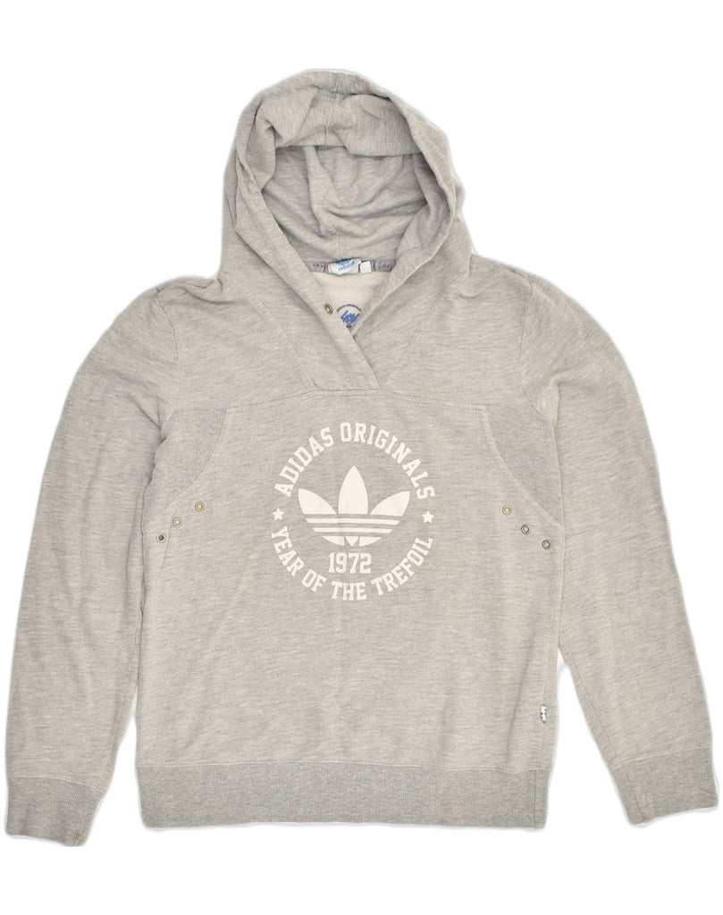 ADIDAS Womens Graphic Hoodie Jumper IT 44  Medium Grey Cotton | Vintage Adidas | Thrift | Second-Hand Adidas | Used Clothing | Messina Hembry 