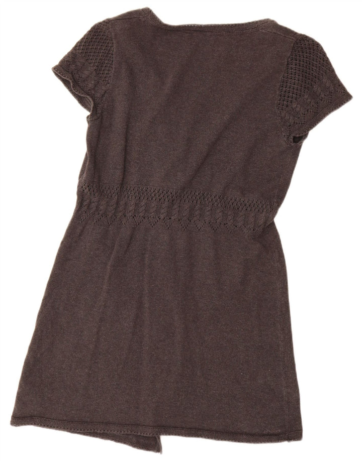 Fat Face Womens Longline Short Sleeve Cardigan Sweater UK 12 Medium Grey