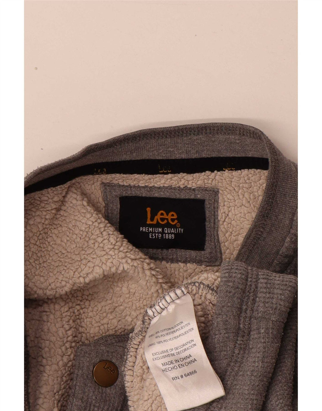 Lee Mens Button Neck Sweatshirt Jumper Small Grey Cotton