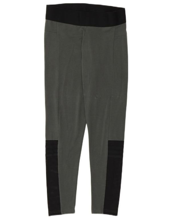 Adidas Womens Leggings UK 12/14 Medium Grey Colourblock Cotton