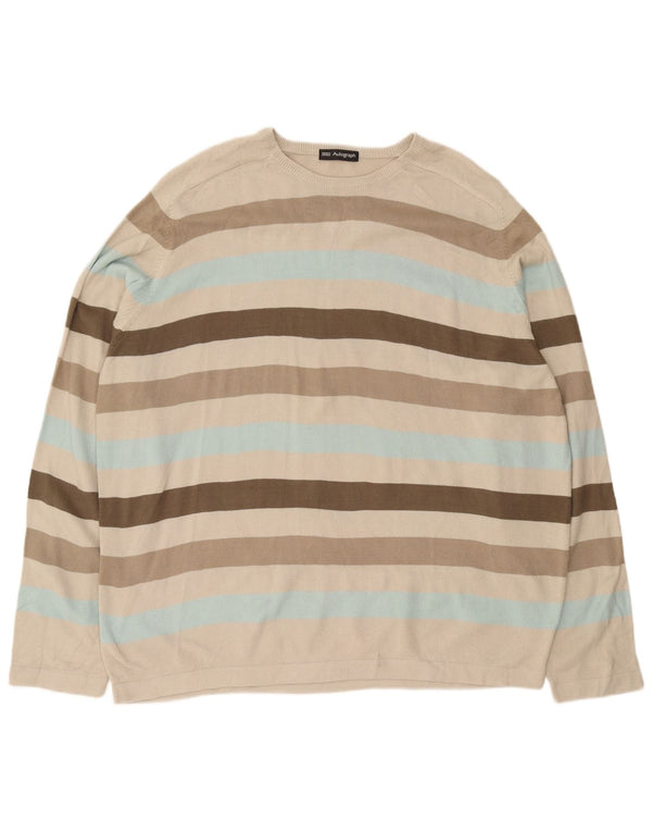 Marks & Spencer Mens Crew Neck Jumper Sweater 2XL Beige Striped Acrylic