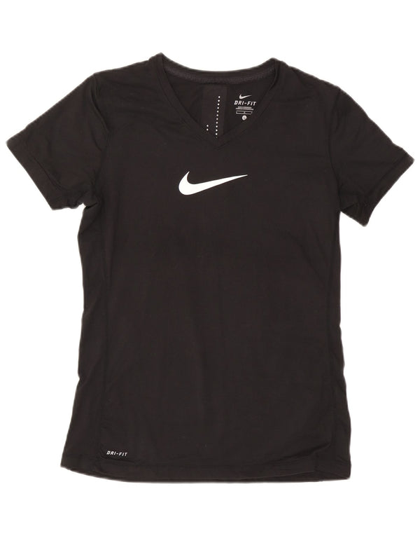 Nike Womens Dri Fit Graphic T-Shirt Top UK 14 Large Black Polyester