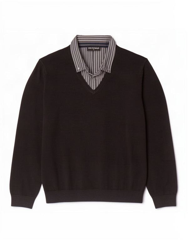 Marks & Spencer Mens Autograph V-Neck Jumper Sweater Medium Black Cotton