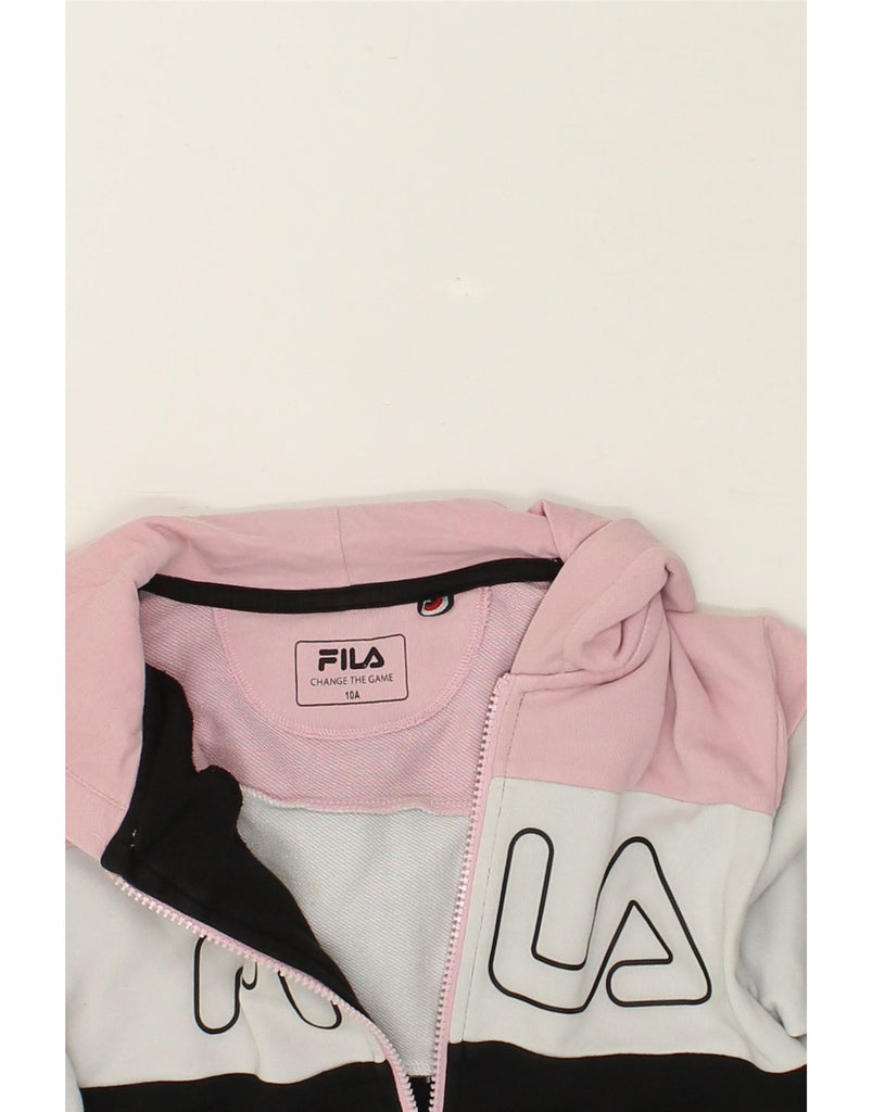 FILA Girls Graphic Zip Hoodie Sweater 9-10 Years Black Colourblock Cotton | Vintage Fila | Thrift | Second-Hand Fila | Used Clothing | Messina Hembry 