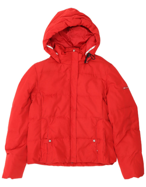 Champion Womens Hooded Padded Jacket UK 14 Medium Red Polyester