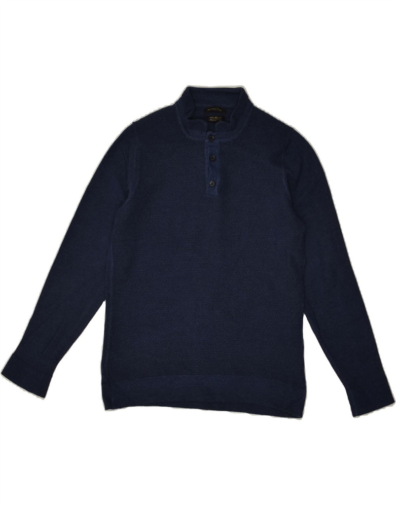 MASSIMO DUTTI Mens Button Neck Jumper Sweater Medium Navy Blue Merino Wool | Vintage Massimo Dutti | Thrift | Second-Hand Massimo Dutti | Used Clothing | Messina Hembry 