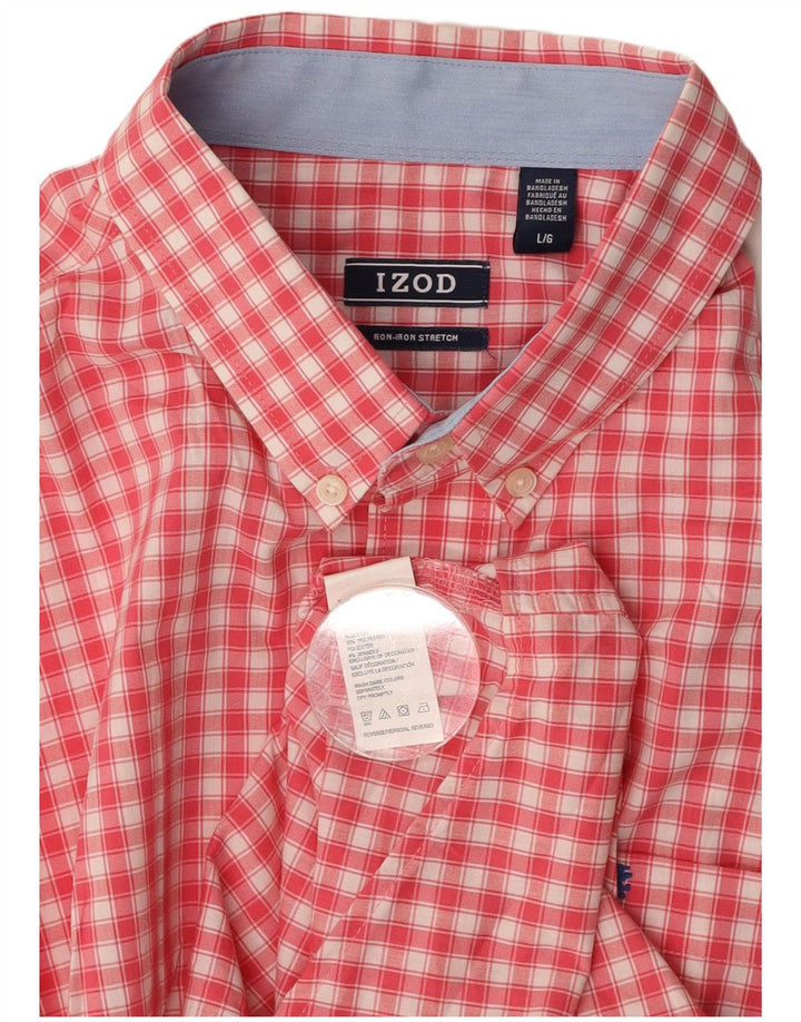 IZOD Mens Short Sleeve Shirt Large Pink Check Cotton