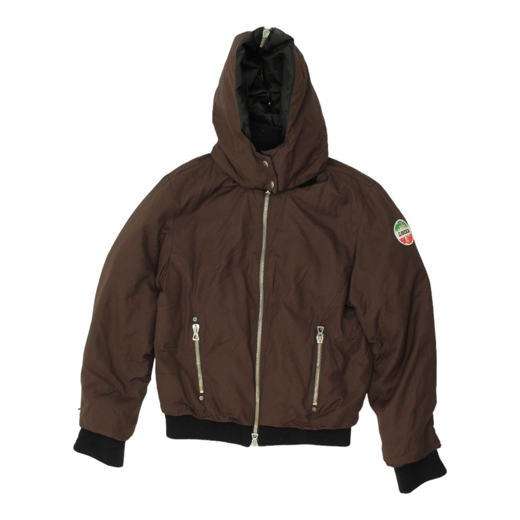 Laverda Mens Brown Hooded Bomber Jacket | Vintage Designer Padded Hoodie VTG | Vintage Messina Hembry | Thrift | Second-Hand Messina Hembry | Used Clothing | Messina Hembry 