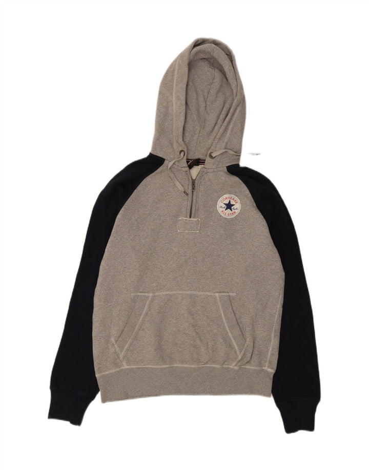 CONVERSE Mens Zip Neck Hoodie Jumper Small Grey Colourblock Cotton Vintage Converse and Second-Hand Converse from Messina Hembry 