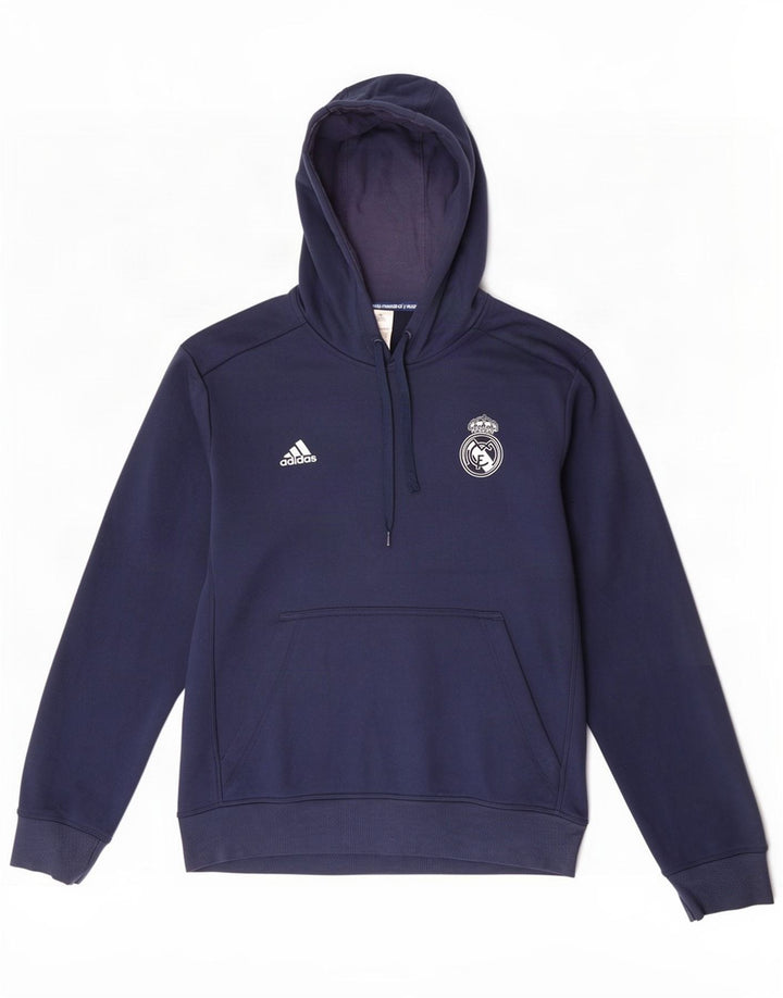 Adidas Mens Real Madrid Hoodie Jumper Medium Navy Blue Polyester