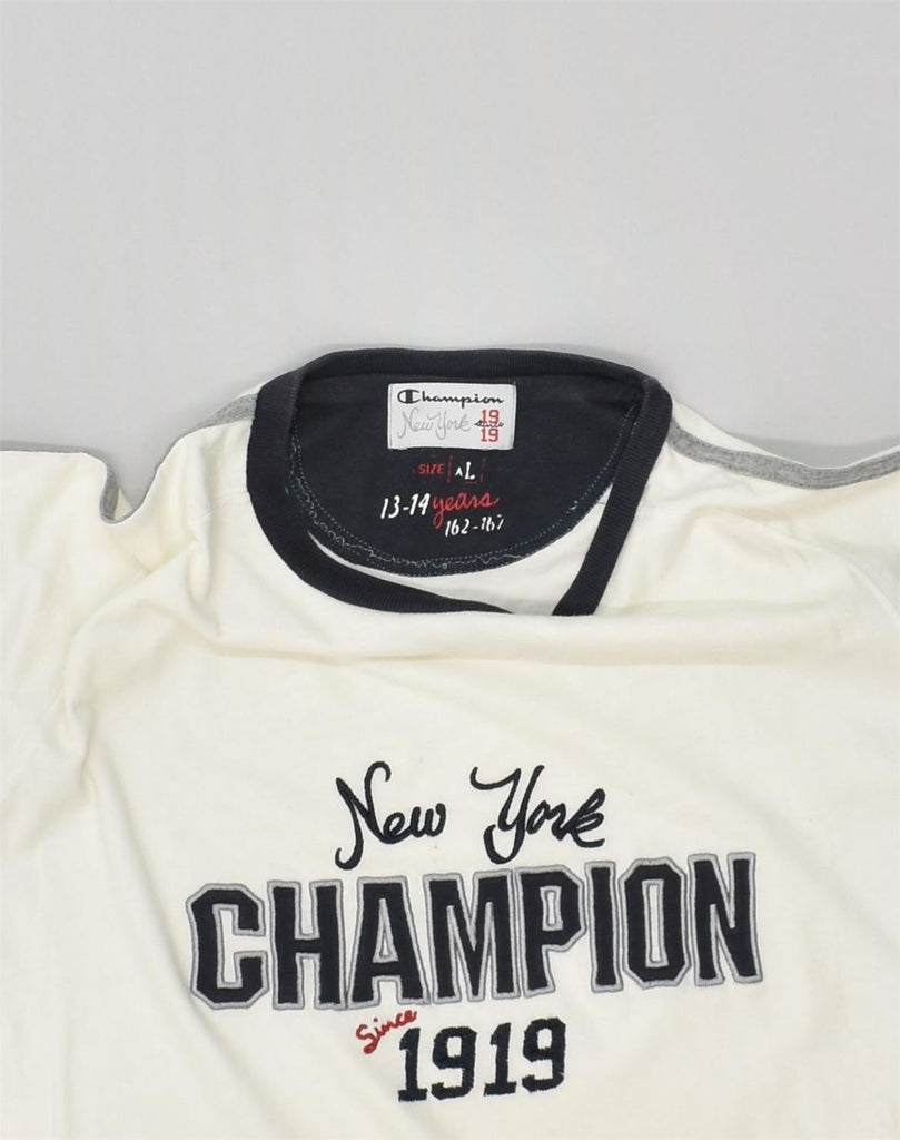 CHAMPION Boys Graphic T-Shirt Top 13-14 Years XL  White Cotton | Vintage Champion | Thrift | Second-Hand Champion | Used Clothing | Messina Hembry 