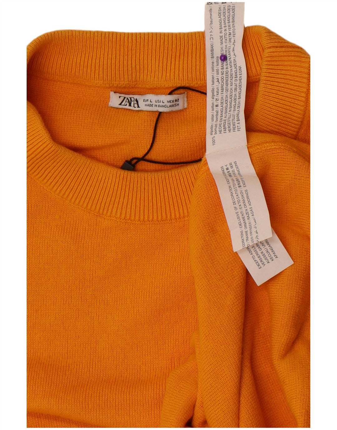 Zara Mens Crew Neck Jumper Sweater Large Yellow Cotton
