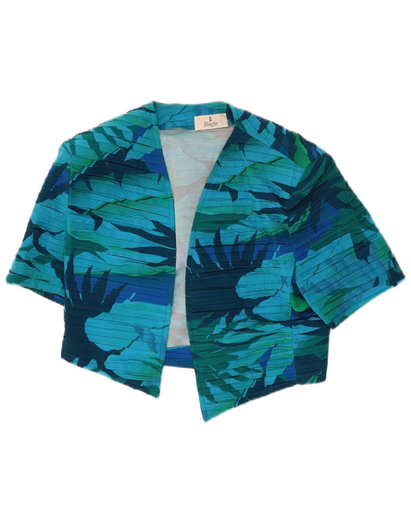 Vintage Womens Crop Open Cardigan Top UK 10 Small Blue Floral Silk