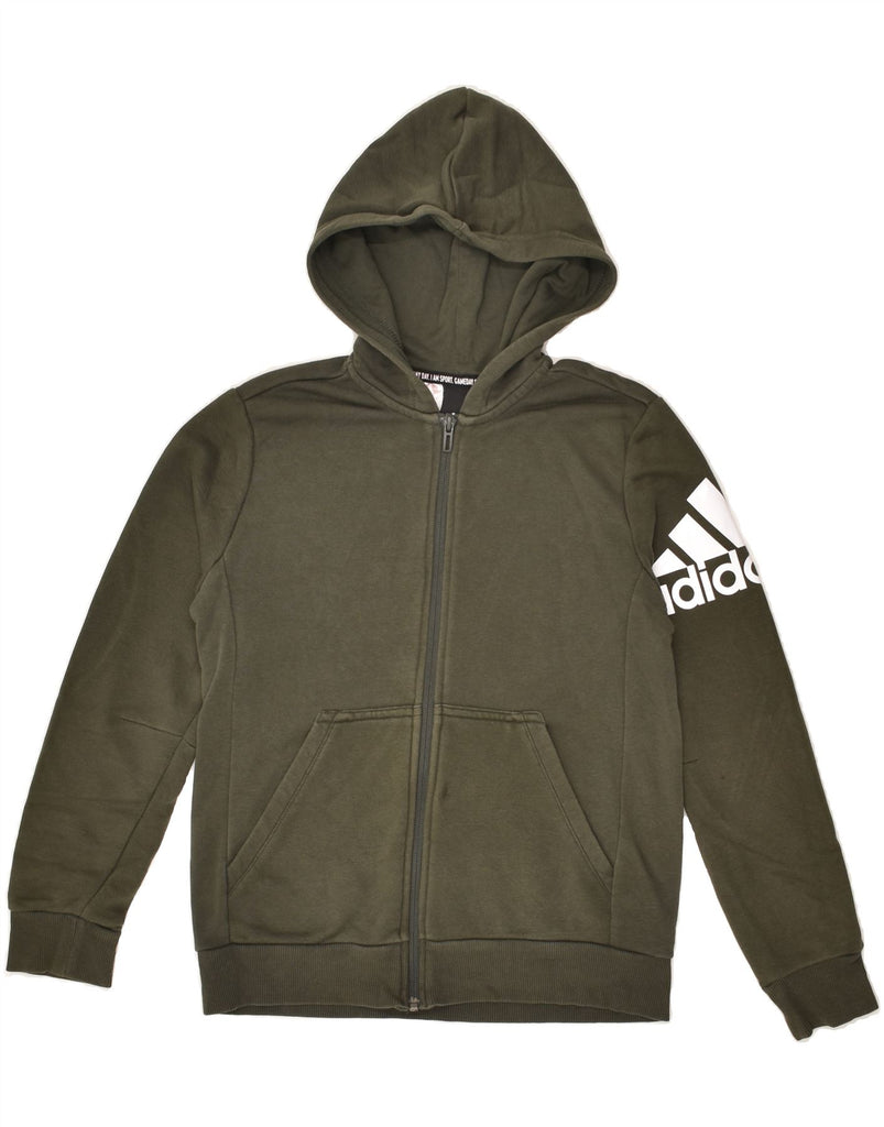 ADIDAS Boys Graphic Zip Hoodie Sweater 11-12 Years Khaki Cotton | Vintage Adidas | Thrift | Second-Hand Adidas | Used Clothing | Messina Hembry 