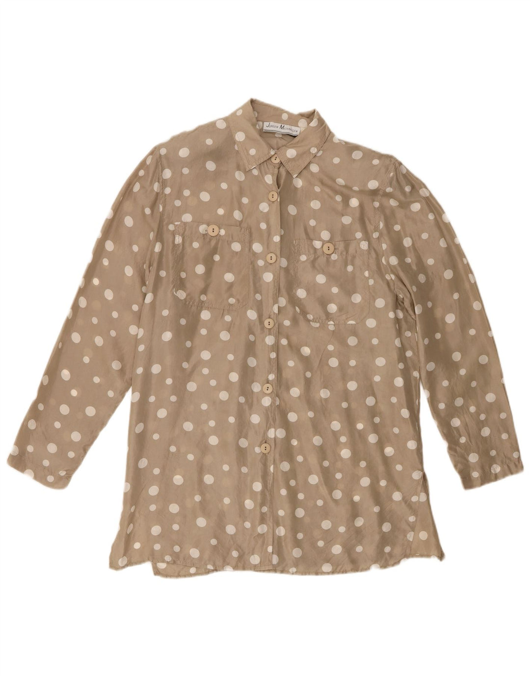 Jurgen Michaelsen Womens Shirt UK 14 Medium Beige Polka Dot Silk