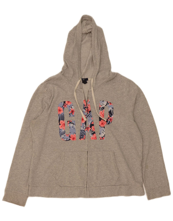 Gap Womens Graphic Zip Hoodie Sweater UK 18 XL Grey Cotton