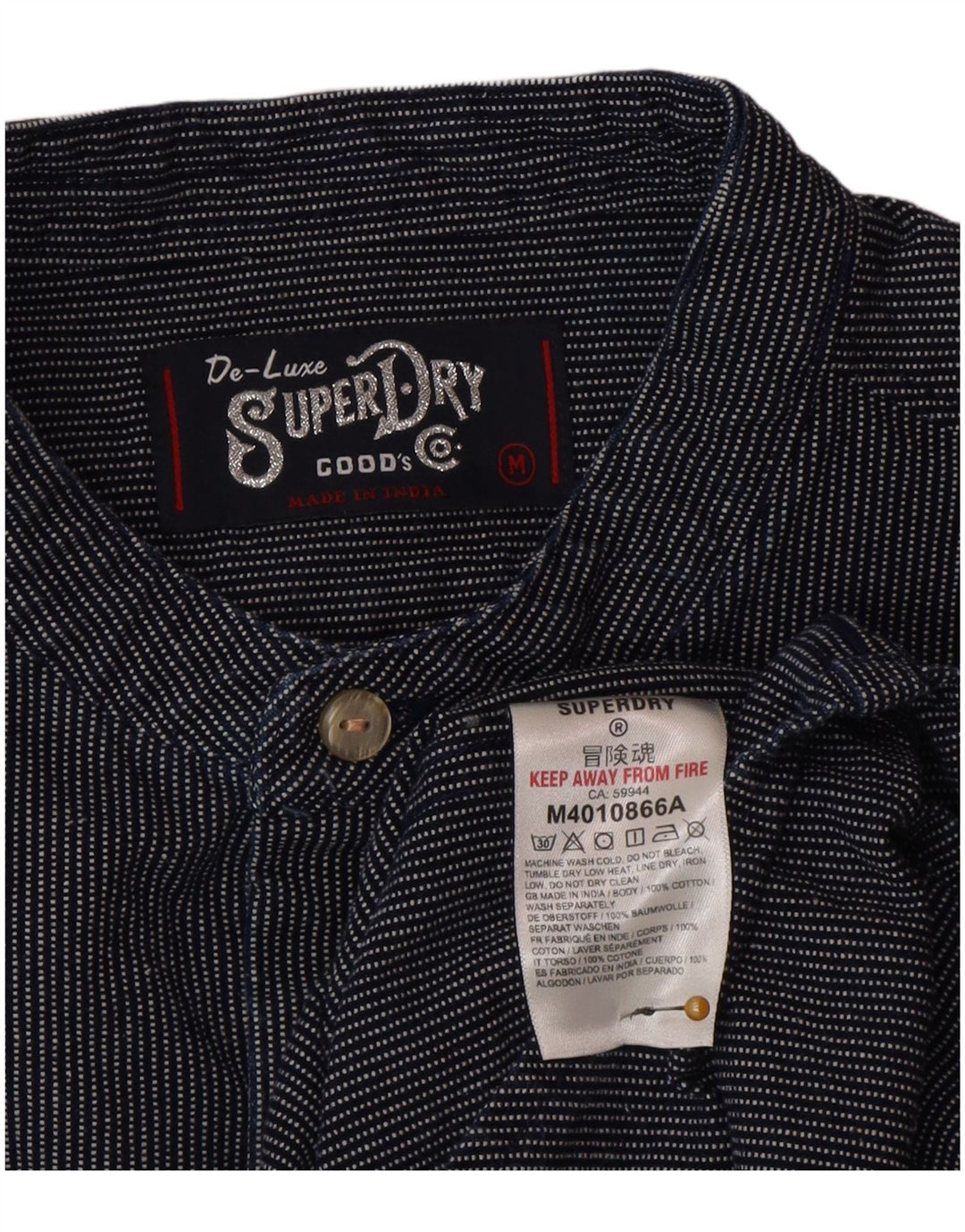 Superdry Mens Shirt Medium Navy Blue Pinstripe Polyester