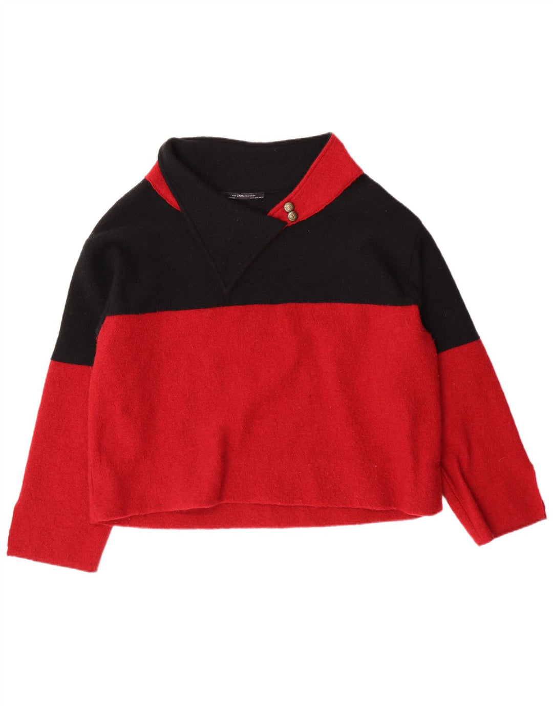 ZARA Womens Shawl Neck Jumper Sweater UK 14 Medium Red Colourblock