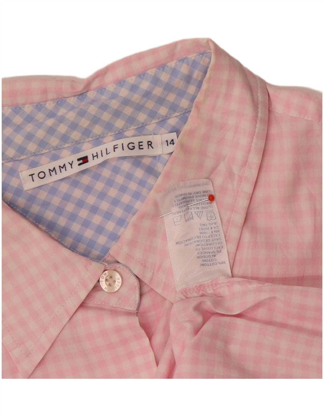 Tommy Hilfiger Womens Shirt US 14 XL Pink Gingham Cotton