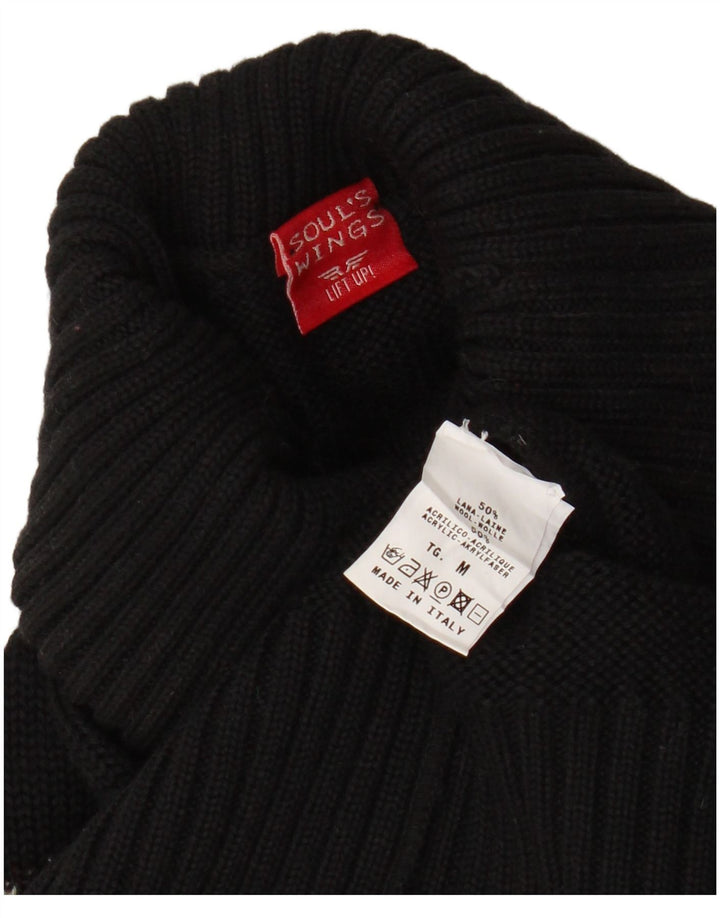 Vintage Womens Snowflake Roll Neck Jumper Sweater UK 12 Medium Black Winter