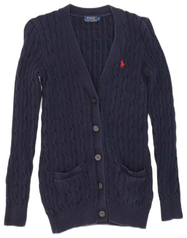 Polo Ralph Lauren Womens Cardigan Sweater UK 10 Small Navy Blue Cotton