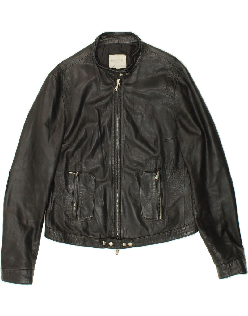 BARONE Womens Slim Bomber Leather Jacket UK 22 3XL Black Leather | Vintage Barone | Thrift | Second-Hand Barone | Used Clothing | Messina Hembry 
