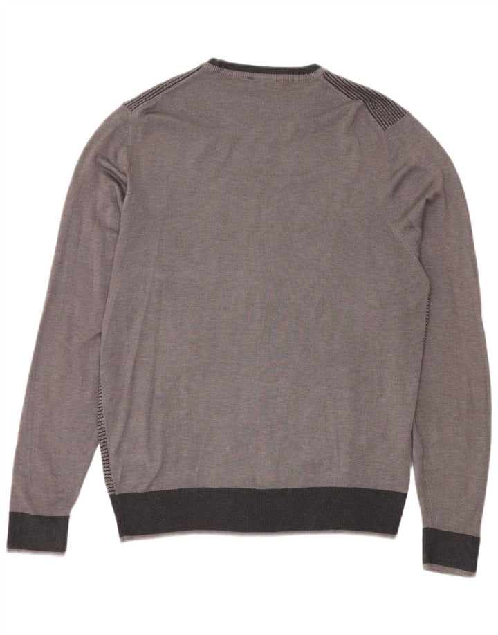 DACK'S Mens Crew Neck Jumper Sweater Large Grey Colourblock Viscose