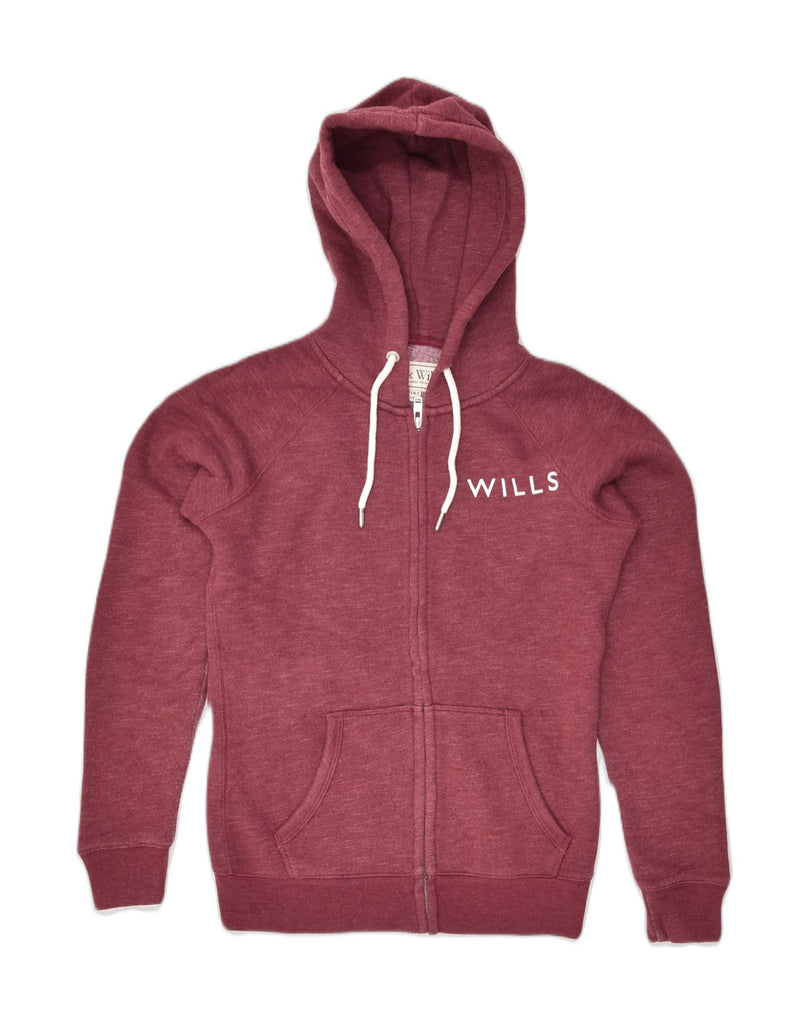 JACK WILLS Womens Zip Hoodie Sweater UK 8 Small Burgundy Cotton | Vintage Jack Wills | Thrift | Second-Hand Jack Wills | Used Clothing | Messina Hembry 