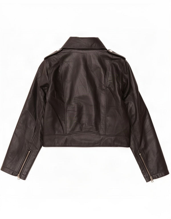 Zara Womens Faux Leather Biker Jacket UK 12 Medium Black Polyurethane