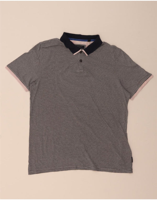TED BAKER Mens Polo Shirt Size 4 Large Navy Blue Pinstripe Cotton