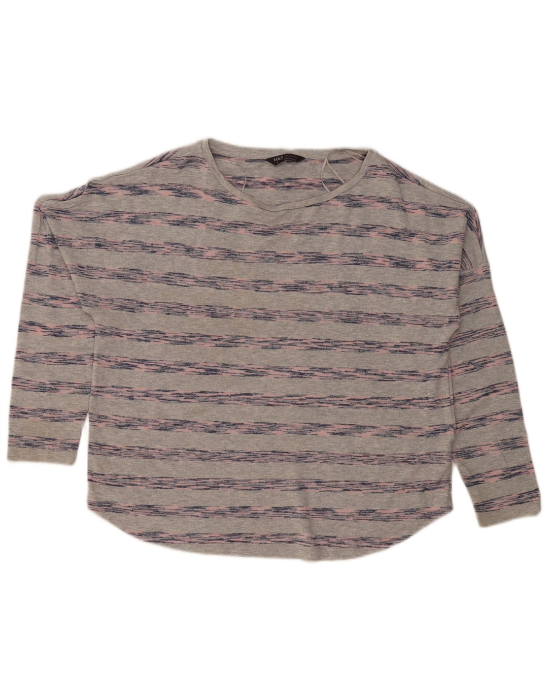 Marks & Spencer Womens Oversized Top Long Sleeve UK 16 Large Grey Striped