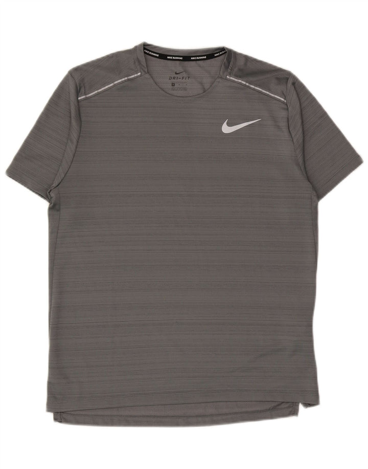 Nike Mens Dri Fit T-Shirt Top Medium Grey Striped Polyester