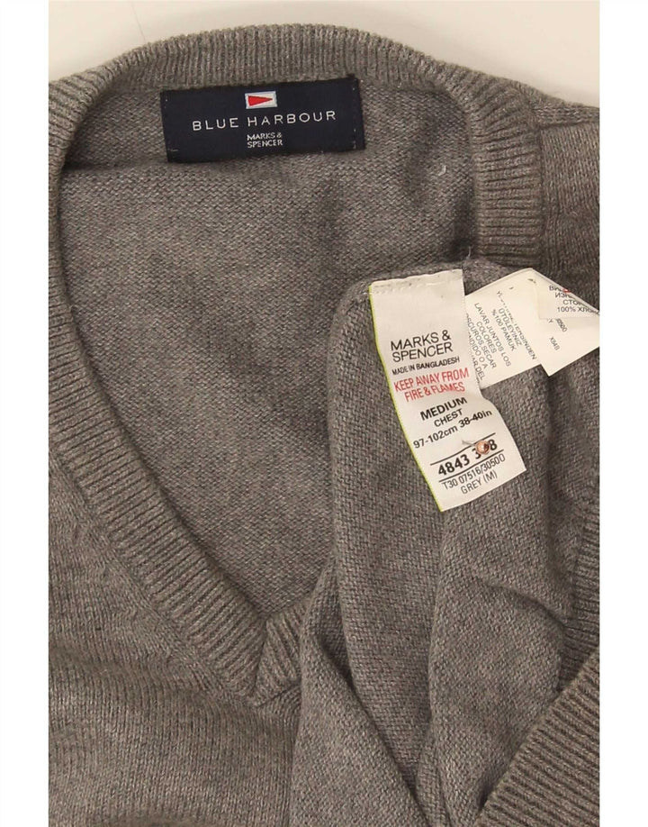 Marks & Spencer Mens Blue Harbour V-Neck Jumper Sweater Medium Grey Cotton