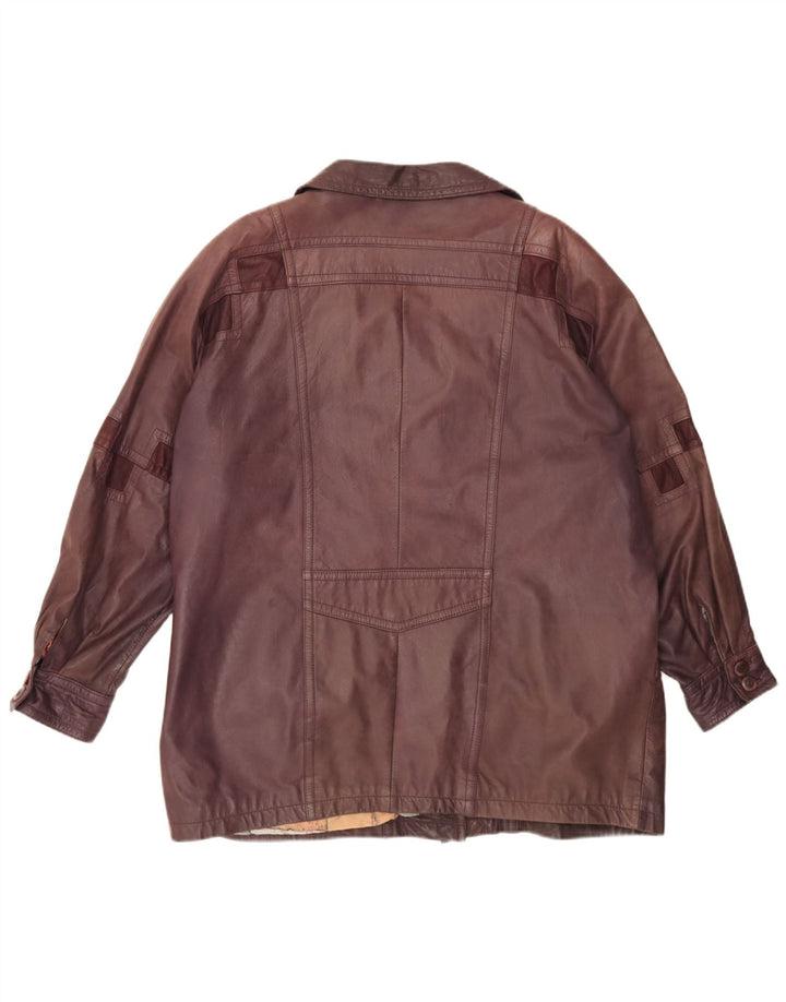 Vintage Womens Leather Jacket IT 46 Large Burgundy Geometric