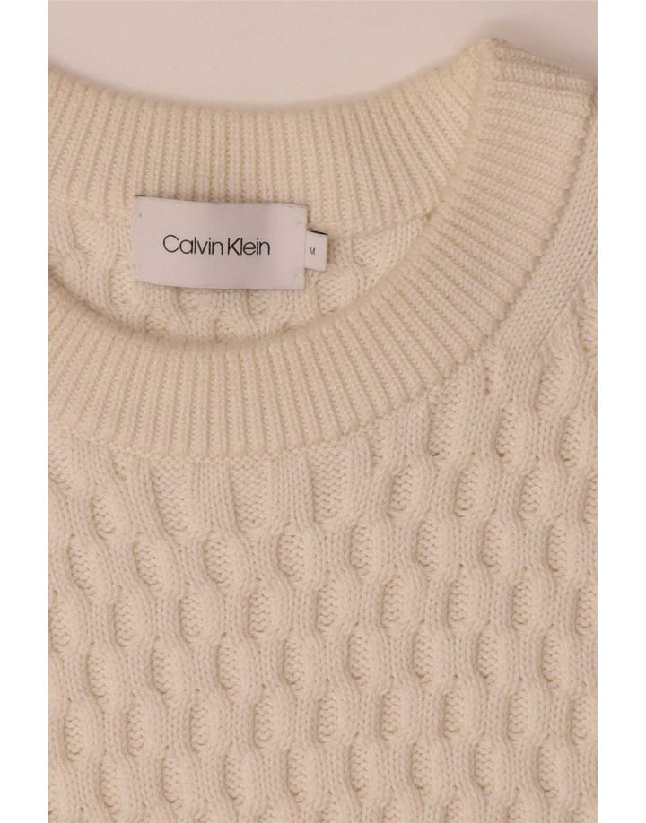Calvin Klein Mens Crew Neck Jumper Sweater Medium White Colourblock Cotton