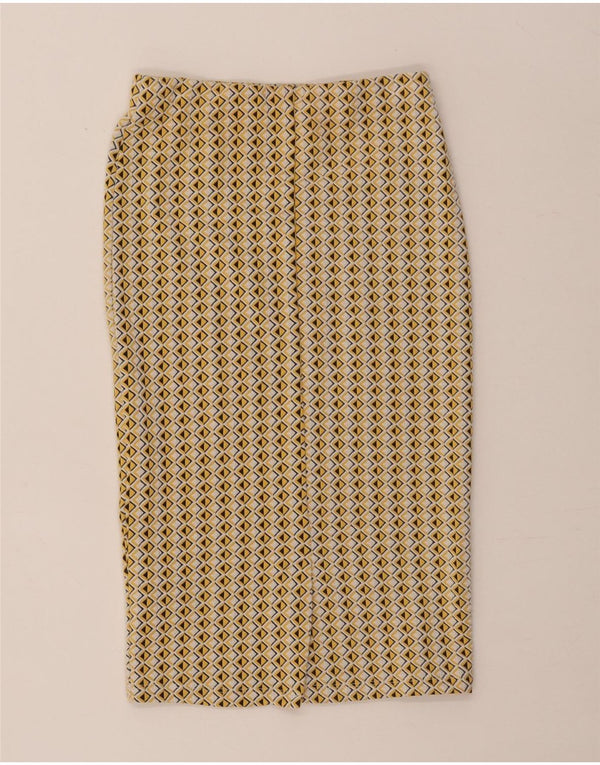 Zara Womens Pencil Skirt W26 Small Yellow Geometric Cotton