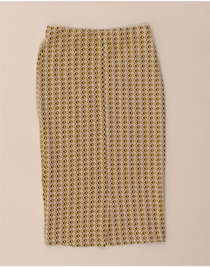 Zara Womens Pencil Skirt W26 Small Yellow Geometric Cotton