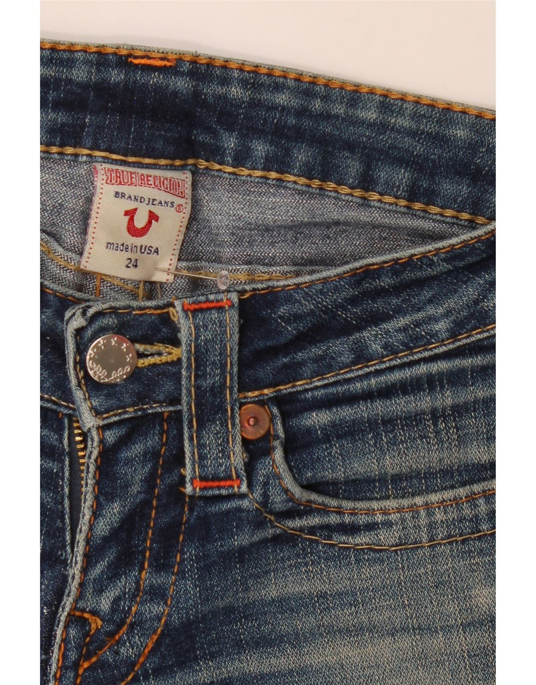 TRUE RELIGION Womens Straight Jeans W24 L32 Navy Blue Cotton
