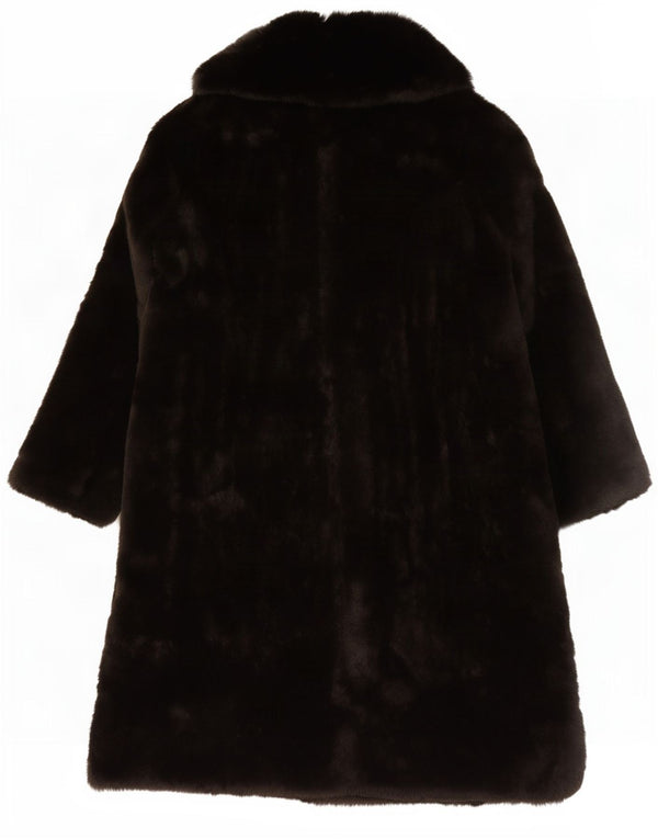 Vintage Womens Faux Fur Double Breasted Coat UK 16 Large Brown