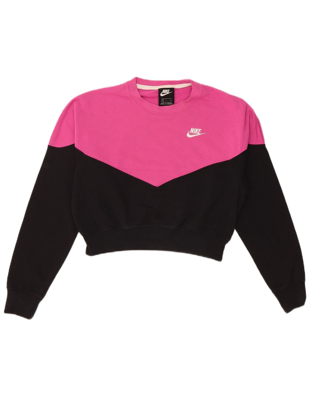 Nike Womens Crop Oversized Sweatshirt Jumper UK 10 Small Pink Colourblock