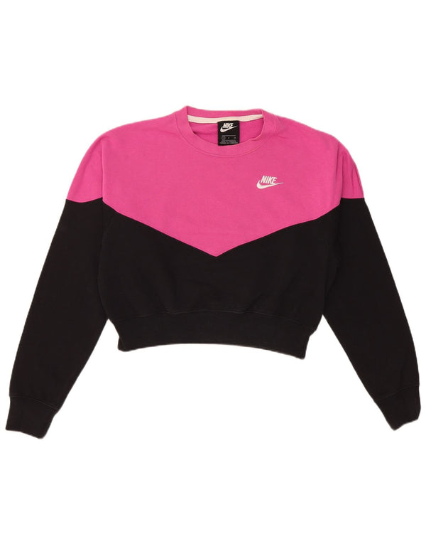 Nike Womens Crop Oversized Sweatshirt Jumper UK 10 Small Pink Colourblock