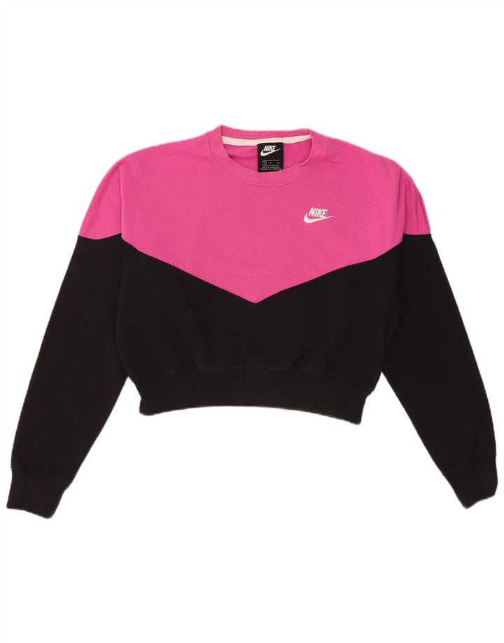 Nike Womens Crop Oversized Sweatshirt Jumper UK 10 Small Pink Colourblock