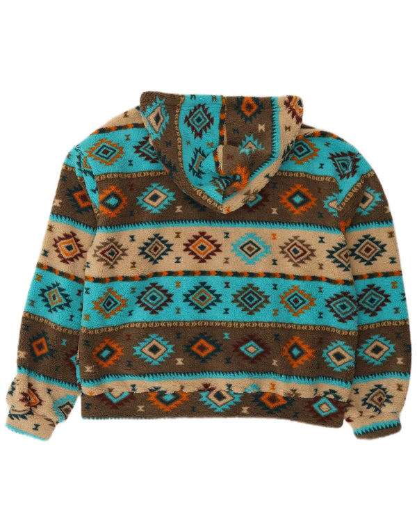 Vintage Womens Hooded Oversized Fleece Jacket UK 16 Large Blue Geometric