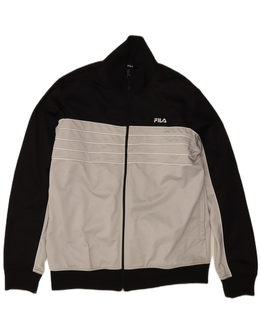 Fila Mens Tracksuit Top Jacket Large Black Colourblock Polyester