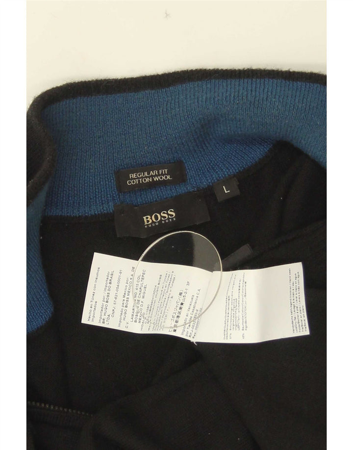 Hugo Boss Mens Regular Fit Zip Neck Jumper Sweater Large Black Wool