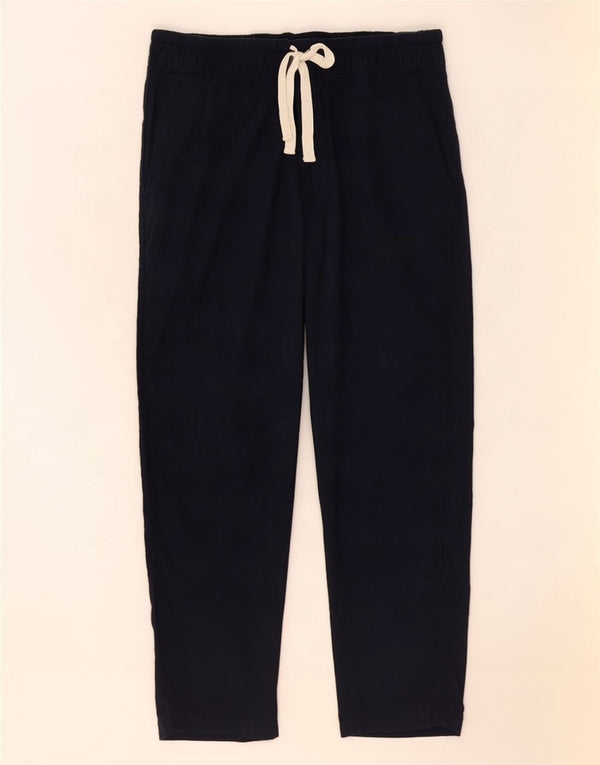 Zara Mens Slim Cropped Trousers Small W30 L25 Navy Blue Linen