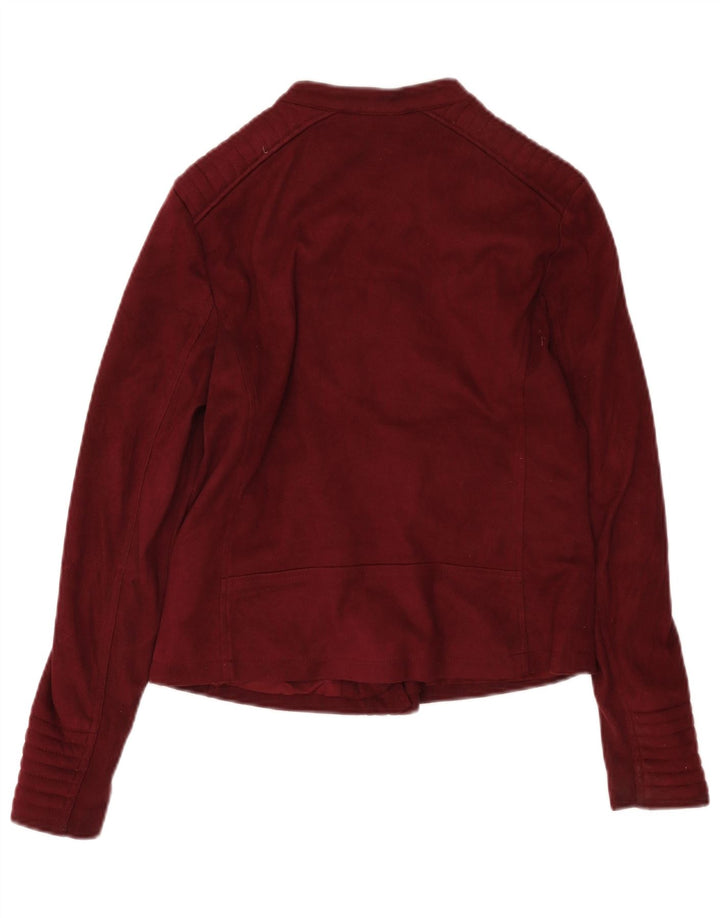 Marks & Spencer Womens Biker Jacket UK 10 Small Burgundy Polyester Biker